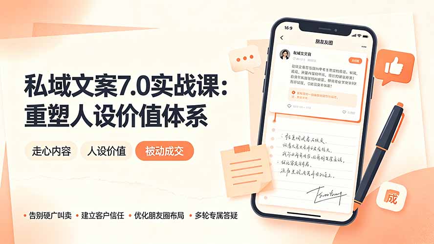 私域文案实战课7.0:重塑人设价值体系|-告别硬广推销×走心内容×自我价值塑造,实现被动成交-小白项目网