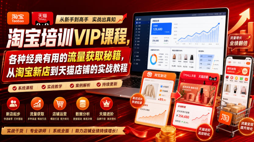 淘宝培训VIP课程，各种经典有用的流量获取秘籍，从淘宝新店到天猫店铺的实战教程（更新08月20日）-小白项目网