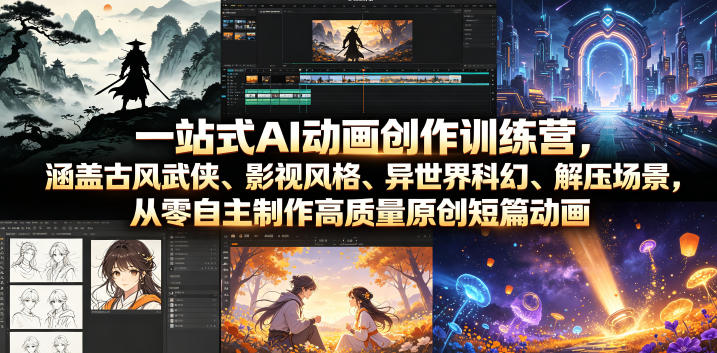 一站式AI动画创作训练营,涵盖古风武侠、影视风格、异世界科幻、解压场景,从零自主制作高质量原创短篇动画(更新)-小白项目网