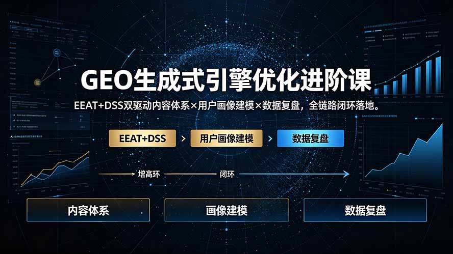 GEO生成式引擎优化进阶课：EEAT+DSS双驱动内容体系×用户画像建模×数据复盘，全链路闭环落地-小白项目网