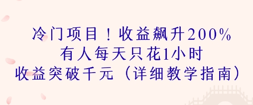 冷门项目!收益飙升200% 有人每天只花1小时 收益突破1k(详细教学指南)