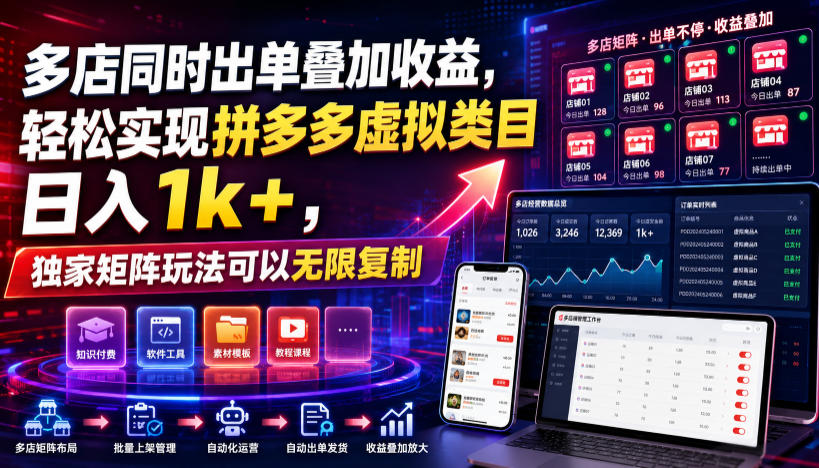 多店同时出单叠加收益，轻松实现拼多多虚拟类目日入1k+，独家矩阵玩法可以无限复制【揭秘】-小白项目网