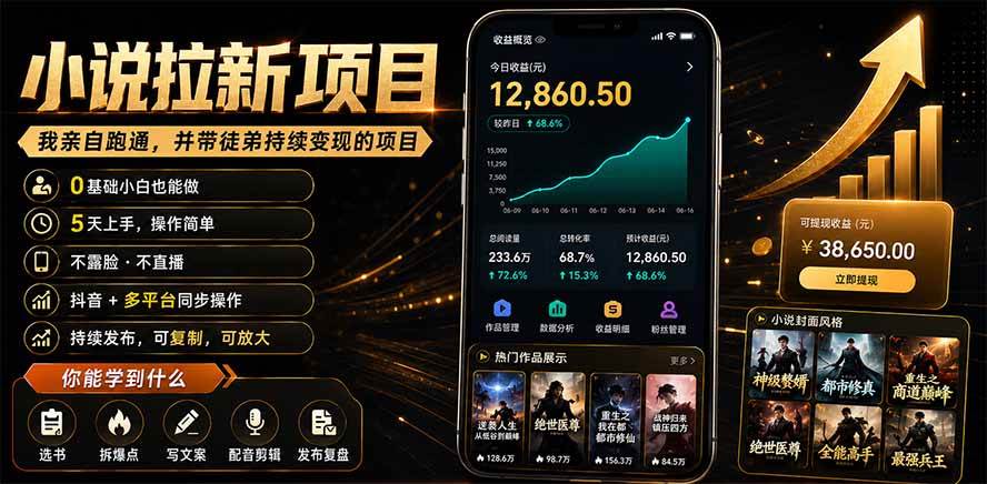 (19379期)抖音及多平台小说拉新项目:我亲自跑通并持续带徒弟实操|0基础小白5天上手快速变现-小白项目网
