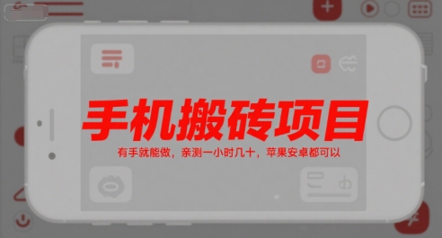 手机搬砖项目，有手就能做，亲测一小时几十，苹果安卓都可以-小白项目网