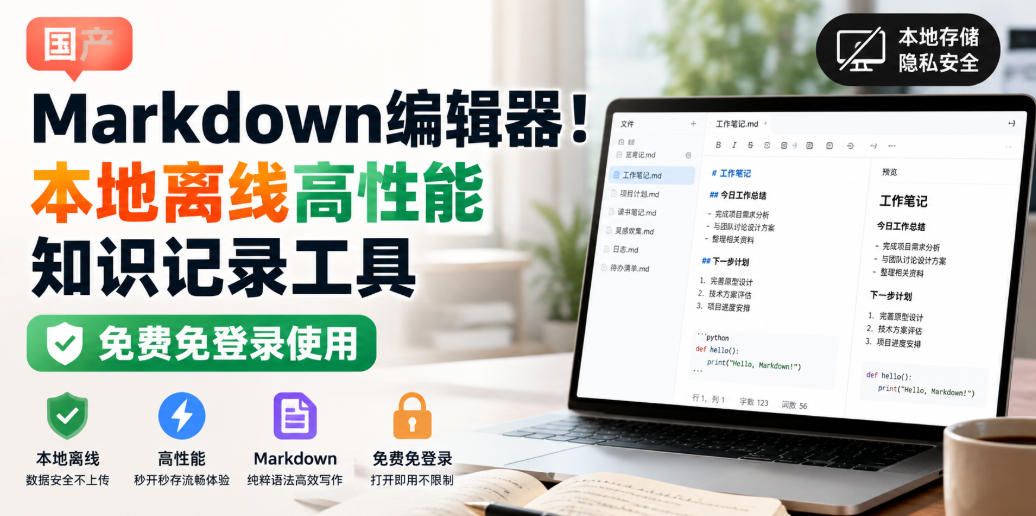 国产Markdown编辑器！本地离线高性能知识记录工具，免费免登录使用-小白项目网
