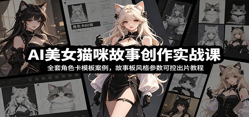 AI美女猫咪故事创作实战课：全套角色卡模板案例，故事板风格参数可控出片教程-小白项目网