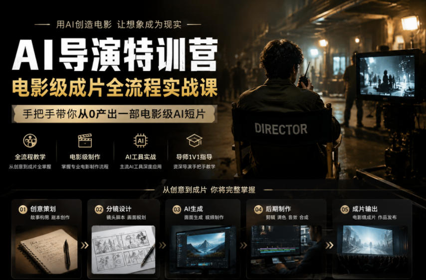 AI导演特训营，电影级成片全流程实战课，手把手带你从0产出一部电影级AI短片-小白项目网