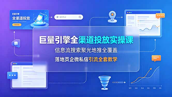 巨量引擎全渠道投放实操课,信息流搜索聚光地推全覆盖,落地页企微私信引流全套教学-小白项目网