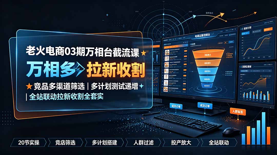 老火电商03期万相台截流课：竞品多渠道筛选｜多计划测试递增｜全站联动拉新收割全套实操教学-小白项目网
