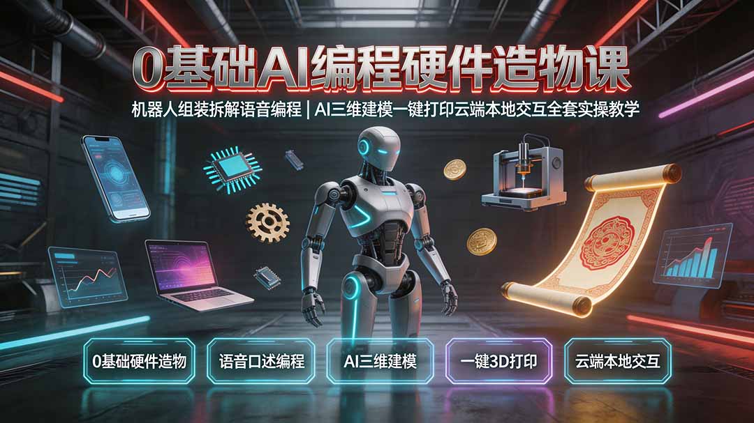 0基础AI编程硬件造物课｜机器人组装拆解语音编程，AI三维建模一键打印云端本地交互全套实操教学-小白项目网