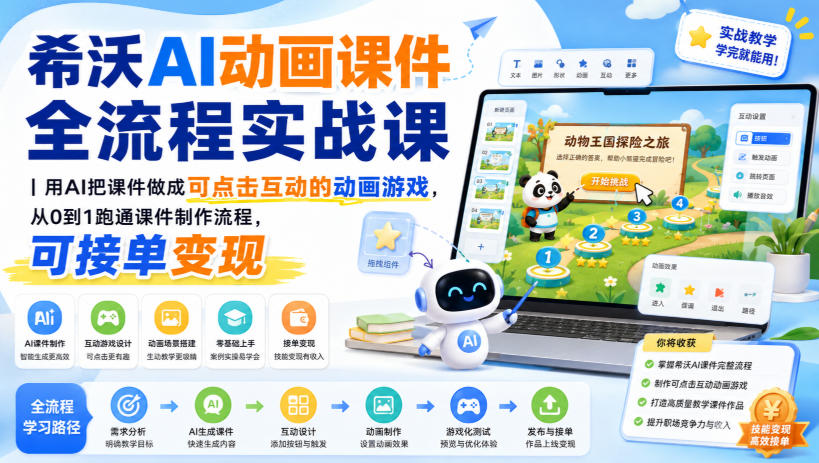 希沃AI动画课件全流程实战课｜用AI把课件做成可点击互动的动画游戏，从0到1跑通课件制作流程，可接单变现-小白项目网