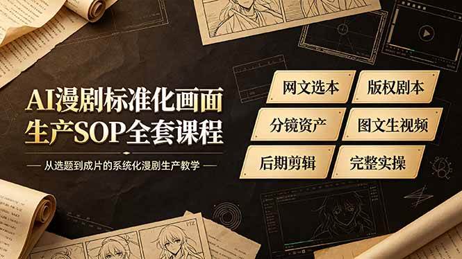 （19199期）AI漫剧标准化画面生产SOP全套课程，网文选本版权剧本分镜资产全覆盖，图文生视频后期剪辑完整实操教学-小白项目网