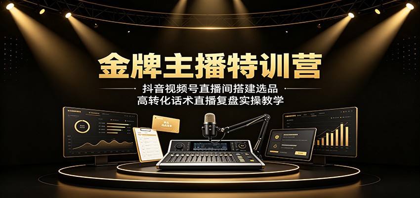 金牌主播特训营：抖音视频号直播间搭建选品，高转化话术直播复盘实操教学-小白项目网