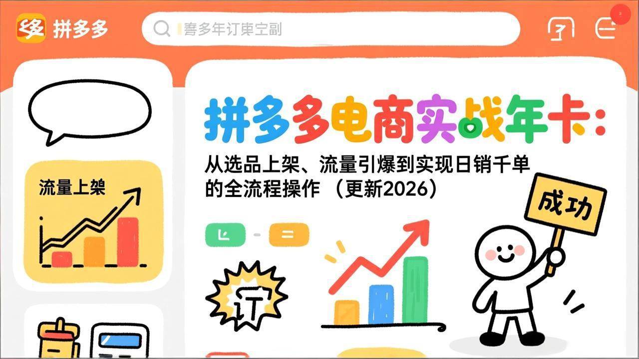 （19839期）拼多多电商实战年卡：从选品上架、流量引爆到实现日销千单的全流程操作（更新2026年8月）-小白项目网