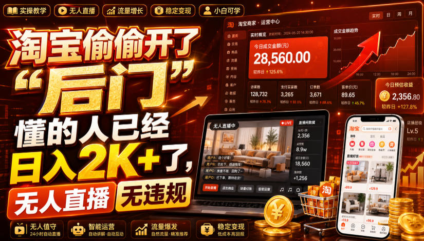 淘宝偷偷开了“后门”,懂的人已经日入2K+了,无人直播无违规,一台电脑=一家24小时营业的线上门店【揭秘】-小白项目网