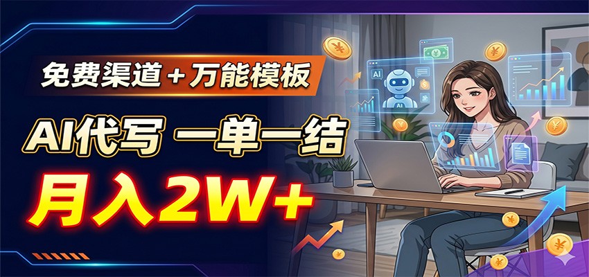 免费渠道+万能模板,AI代写一单一结,月入2W+-小白项目网