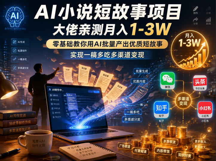 AI小说短故事项目,大佬亲测月入1-3W,零基础教你用AI批量产出优质短故事,实现一稿多吃多渠道变现(更新0710) AI小说短故事项目,大佬亲测月入1-3W,零基础教你用AI批量产出优质短故事,实现一稿多吃多渠道变现(更新0710)