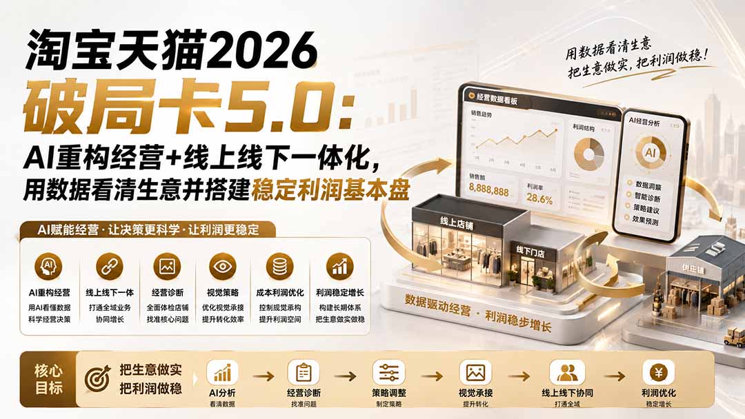淘宝天猫2026破局卡5.0：AI重构经营+线上线下一体化，用数据看清生意并搭建稳定利润基本盘-小白项目网
