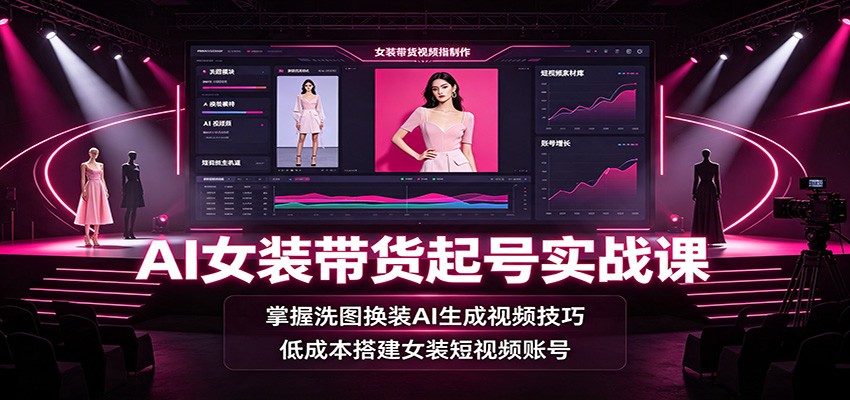 AI女装带货起号实战课：掌握洗图换装AI生成视频技巧，低成本搭建女装短视频账号-小白项目网
