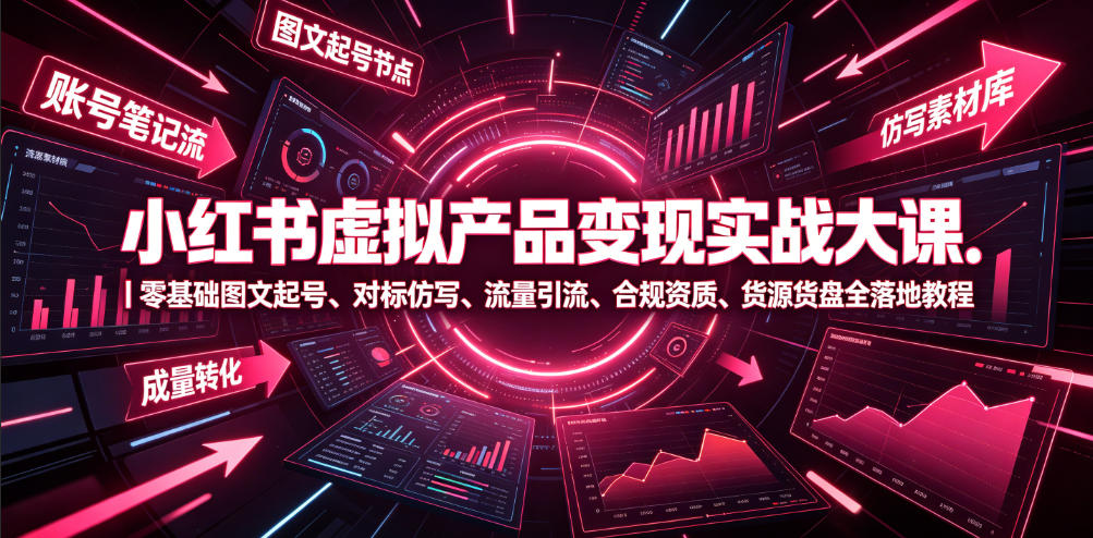 小红书虚拟产品变现实战大课|零基础图文起号、对标仿写、流量引流、合规资质、货源货盘全落地教程-小白项目网
