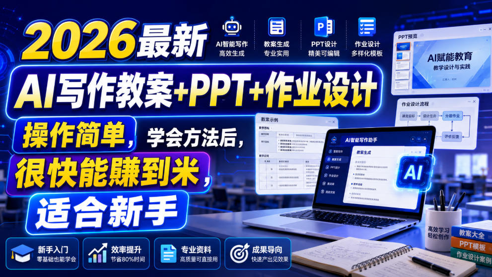 2026最新AI写作教案+PPT+作业设计，操作简单，学会方法后，很快能賺到米，适合新手-小白项目网