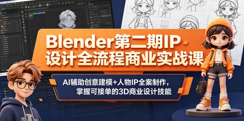 Blender第二期IP设计全流程商业实战课，AI辅助创意建模+人物IP全案制作，掌握可接单的3D商业设计技能-小白项目网