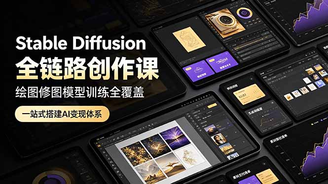 Stable Diffusion全链路创作课，绘图修图模型训练全覆盖，一站式搭建AI变现体系-小白项目网