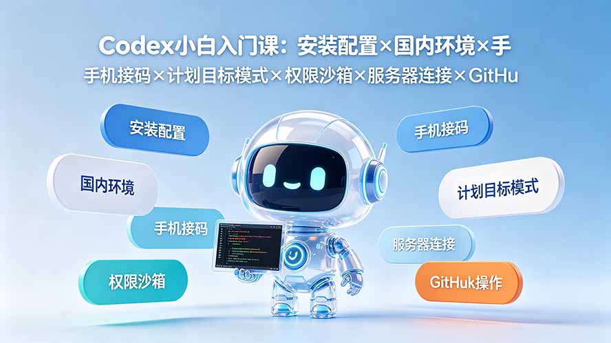 Codex小白入门课:安装配置×国内环境×手机接码×计划目标模式×权限沙箱×服务器连接×GitHub操作-小白项目网