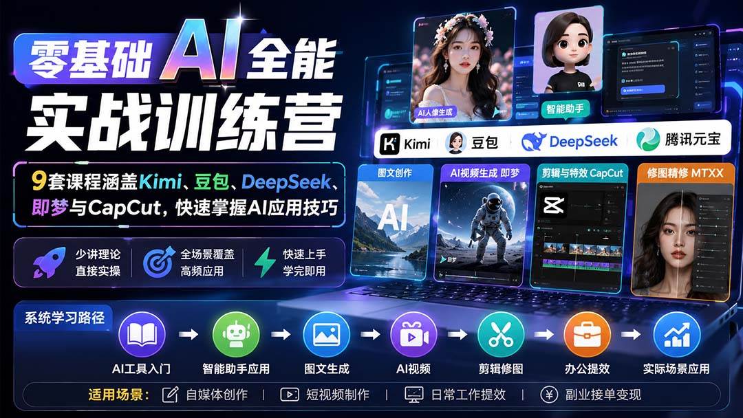 （20134期）零基础AI全能实战训练营：9套课程涵盖Kimi、豆包、DeepSeek、即梦与CapCut，快速掌握AI应用技巧-小白项目网