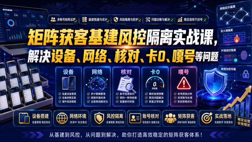 矩阵获客基建风控隔离实战课,解决设备、网络、核对、卡0、嘎号等问题-小白项目网