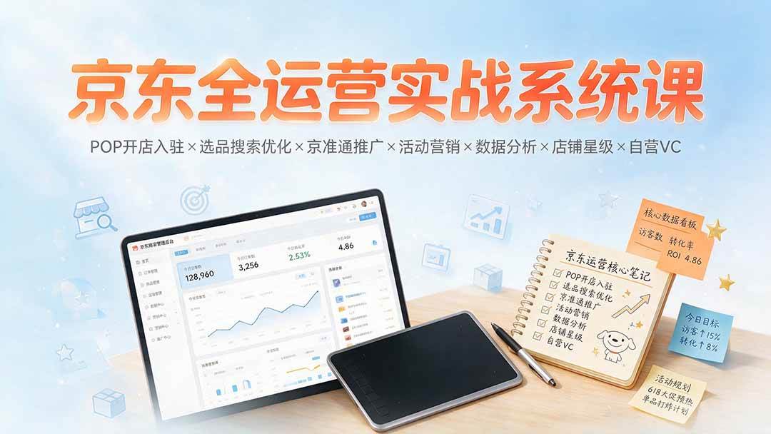 （19581期）京东全运营实战系统课：POP开店入驻×选品搜索优化×京准通推广×活动营销×数据分析×店铺星级×自营VC-小白项目网