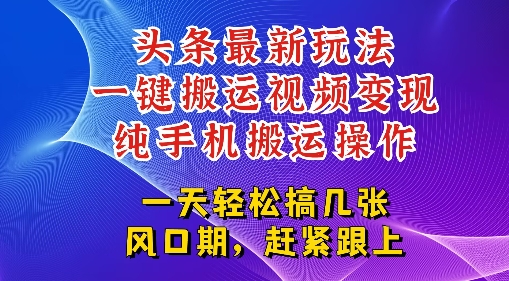 今日头条最新玩法，一键搬运视频也能轻松变现，随随便便就爆百W流量，新风口新玩法-小白项目网