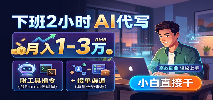 下班2小时AI代写，月入1-3万，附工具指令+接单渠道，小白直接干-小白项目网