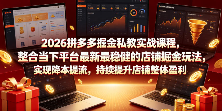 2026拼多多掘金私教实战课程，整合当下平台最新最稳健的店铺掘金玩法，实现降本提流，持续提升店铺整体盈利-小白项目网