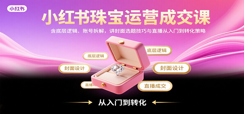 小红书珠宝运营成交课：含底层逻辑、账号拆解，讲封面选题技巧与直播从入门到转化策略-小白项目网