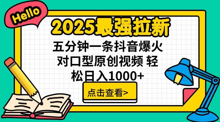 （15736期）2025最强拉新，单用户下载5块佣金，5分钟一条抖音爆火原创对口型视频，…-小白项目网