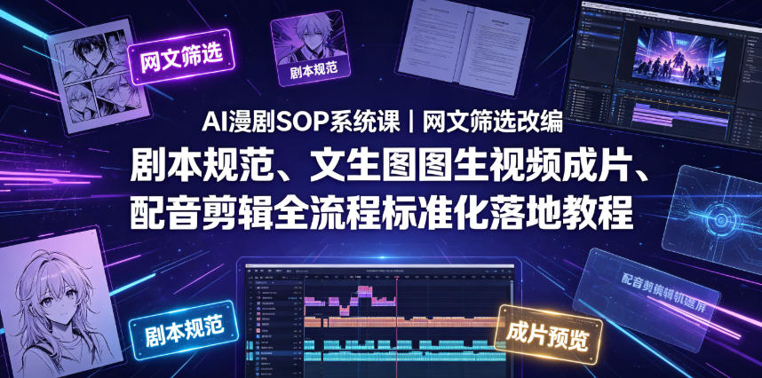 AI漫剧SOP系统课｜网文筛选改编、剧本规范、文生图图生视频成片、配音剪辑全流程标准化落地教程(更新0826)-小白项目网