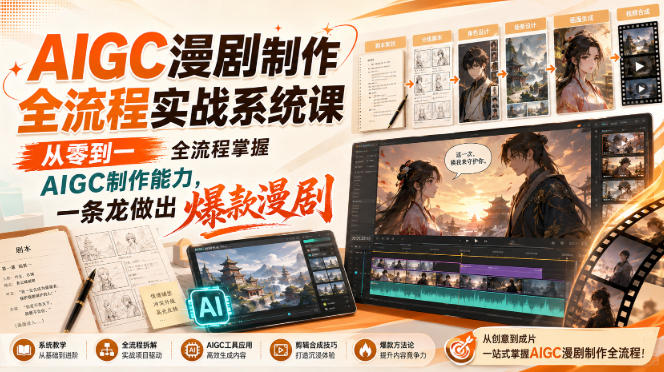 AIGC漫剧制作全流程实战系统课，从零到一全流程掌握AIGC制作能力，一条龙做出爆款漫剧-小白项目网