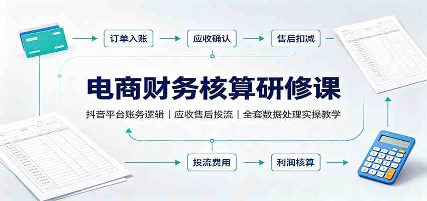 电商财务核算研修课：抖音平台账务逻辑，应收售后投流，全套数据处理实操教学-小白项目网