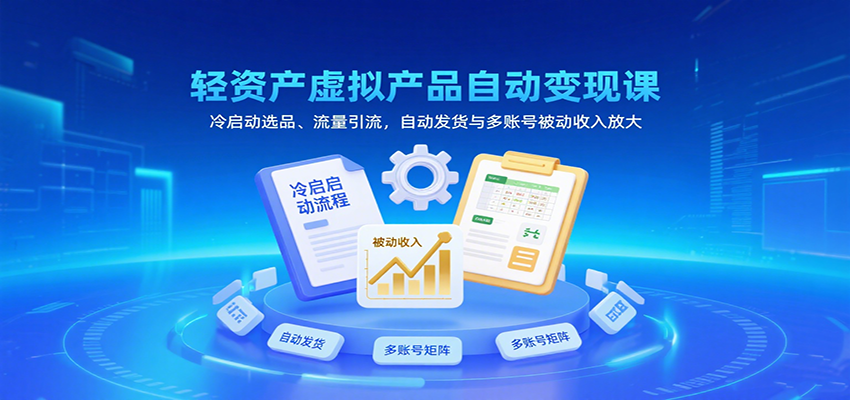 轻资产虚拟产品自动变现课，冷启动选品、流量引流，自动发货与多账号被动收入放大-小白项目网