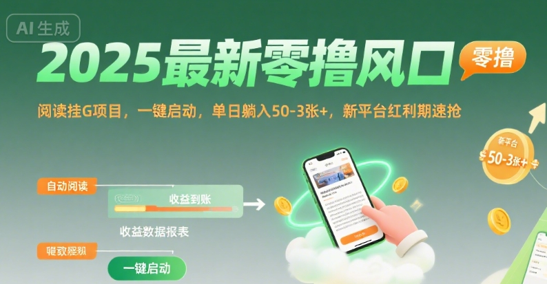 2025最新零撸风口，阅读挂G项目，一键启动，单日躺入 50-3张+，新平台红利期速抢【揭秘】 - 小白项目网-小白项目网