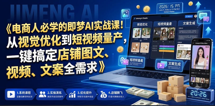 电商人必学的即梦AI实战课!从视觉优化到短视频量产,一键搞定店铺图文、视频、文案全需求-小白项目网