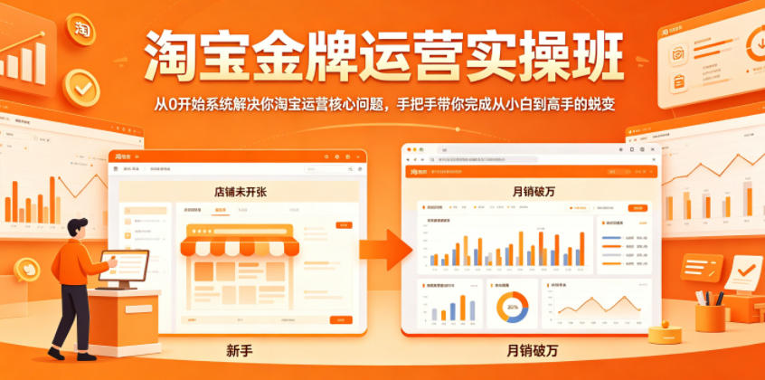 淘宝金牌运营实操班，从0开始系统解决你淘宝运营核心问题，手把手带你完成从小白到高手的蜕变-小白项目网