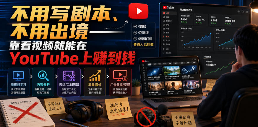 不用写剧本、不用出境——靠看视频就能在YouTube上賺到钱【原创双语字幕】-小白项目网