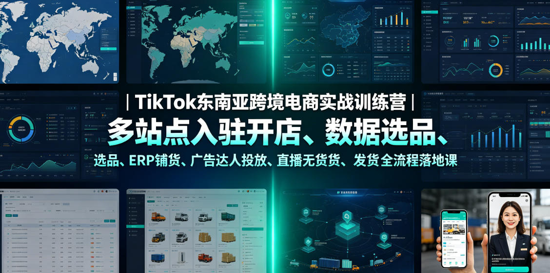 TikTok东南亚跨境电商实战训练营｜多站点入驻开店、数据选品、ERP铺货、广告达人投放、直播无货源发货全流程落地课-小白项目网