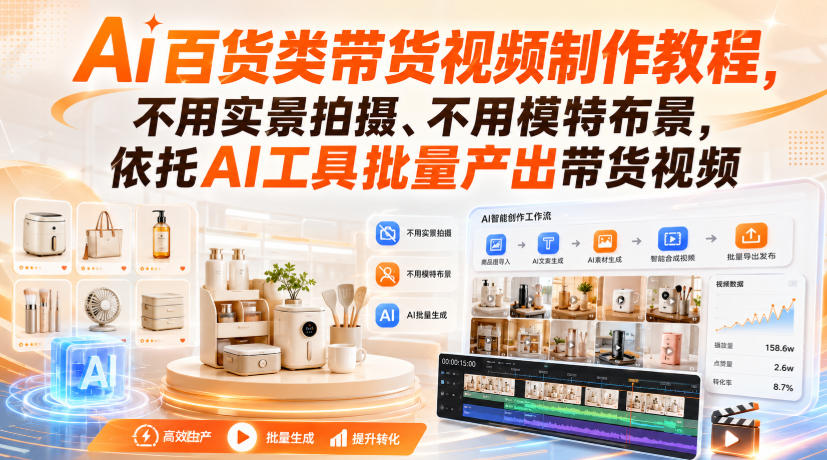 Ai百货类带货视频制作教程，不用实景拍摄、不用模特布景，依托AI工具批量产出带货视频-小白项目网