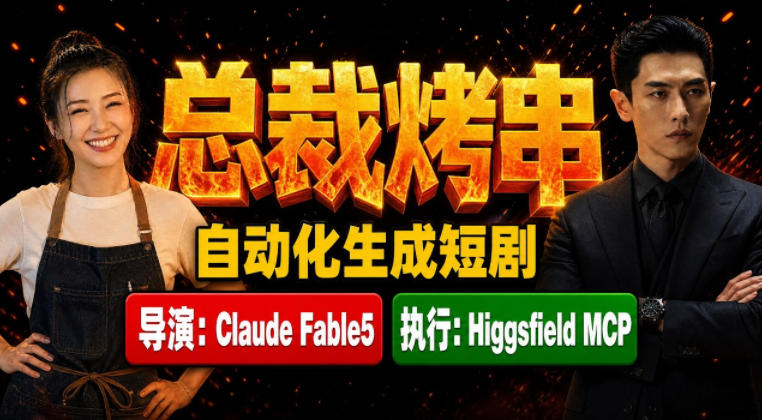 Claude Fable5担任导演+Higgsfield MCP落地执行｜《总裁烤串》真人质感短剧全自动AI生成全流程教学-小白项目网