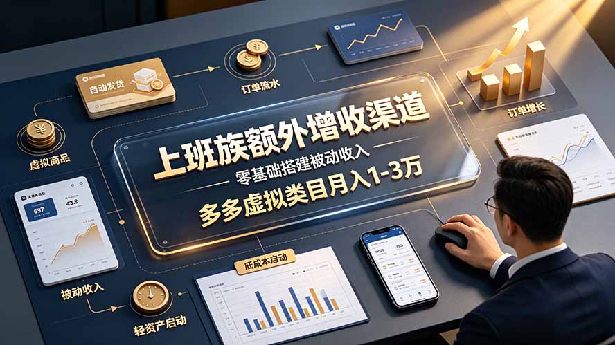 上班族额外增收渠道，零基础搭建被动收入，多多虚拟类目月入 1-3 万-小白项目网