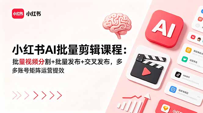 小红书AI批量剪辑课程：批量视频分割+批量发布+交叉发布，多账号矩阵运营提效-小白项目网