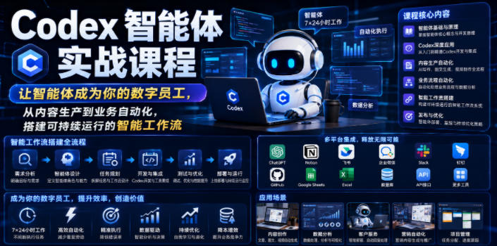 Codex智能体实战课程，让智能体成为你的数字员工，从内容生产到业务自动化，搭建可持续运行的智能工作流-小白项目网